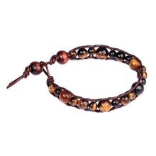 Load image into Gallery viewer, Men's Leather and Natural Tiger's Eye Beaded Bracelet - Courage Lord | NOVICA