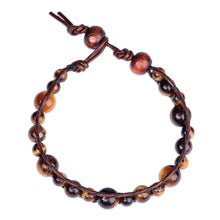 Load image into Gallery viewer, Men's Leather and Natural Tiger's Eye Beaded Bracelet - Courage Lord | NOVICA