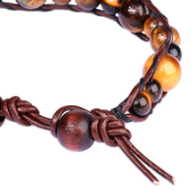 Load image into Gallery viewer, Men's Leather and Natural Tiger's Eye Beaded Bracelet - Courage Lord | NOVICA