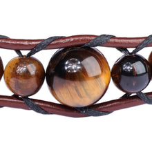 Load image into Gallery viewer, Men's Leather and Natural Tiger's Eye Beaded Bracelet - Courage Lord | NOVICA