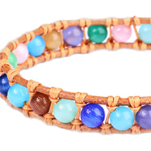 Load image into Gallery viewer, Multicolor Agate Beaded Bracelet with Brown Leather Accents - Summery Colors | NOVICA