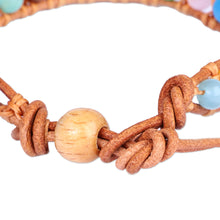 Load image into Gallery viewer, Multicolor Agate Beaded Bracelet with Brown Leather Accents - Summery Colors | NOVICA