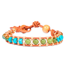 Load image into Gallery viewer, Handmade Agate and Howlite Beaded Bracelet with Leather Cord - Summery Flair | NOVICA