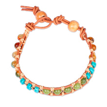 Load image into Gallery viewer, Handmade Agate and Howlite Beaded Bracelet with Leather Cord - Summery Flair | NOVICA