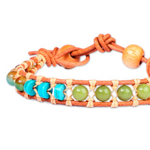 Load image into Gallery viewer, Handmade Agate and Howlite Beaded Bracelet with Leather Cord - Summery Flair | NOVICA