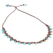 Load image into Gallery viewer, Cotton and Amazonite Macrame Charm Necklace from Armenia - Paradisiacal Triumph | NOVICA