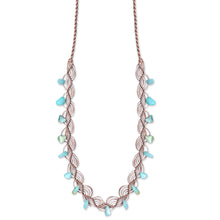 Load image into Gallery viewer, Cotton and Amazonite Macrame Charm Necklace from Armenia - Paradisiacal Triumph | NOVICA