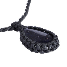 Load image into Gallery viewer, Adjustable Black Macrame Glass Pendant Necklace from Armenia - Midnight Flair | NOVICA