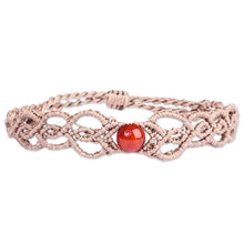 Load image into Gallery viewer, Handmade Beige Cotton Macrame Bracelet with Carnelian Bead - Fire Duchess | NOVICA
