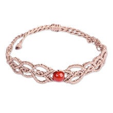 Load image into Gallery viewer, Handmade Beige Cotton Macrame Bracelet with Carnelian Bead - Fire Duchess | NOVICA