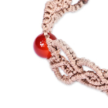 Load image into Gallery viewer, Handmade Beige Cotton Macrame Bracelet with Carnelian Bead - Fire Duchess | NOVICA