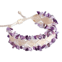 Load image into Gallery viewer, Handwoven Cotton and Amethyst Macrame Beaded Bracelet - Wise Dreams | NOVICA
