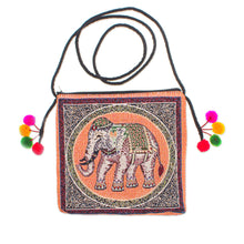 Load image into Gallery viewer, Handmade Cotton Blend Elephant-Themed Sling Bag with Pompoms - Elephant Flair | NOVICA