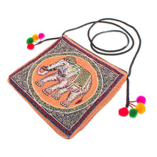 Load image into Gallery viewer, Handmade Cotton Blend Elephant-Themed Sling Bag with Pompoms - Elephant Flair | NOVICA