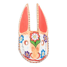 Load image into Gallery viewer, Hand-Painted Floral Orange and White Bunny Pinewood Mask - Floral Hops | NOVICA