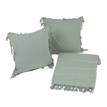 Load image into Gallery viewer, Handmade Cotton 3-Piece Throw and Cushion Cover Set in Green - Warm You in Olive | NOVICA
