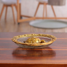 Load image into Gallery viewer, Antique Golden Turtle-Themed Aluminum and Glass Centerpiece - Divine Turtle | NOVICA