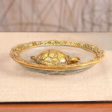 Load image into Gallery viewer, Antique Golden Turtle-Themed Aluminum and Glass Centerpiece - Divine Turtle | NOVICA