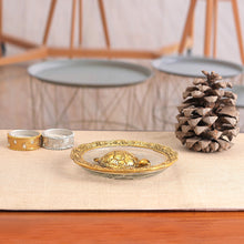 Load image into Gallery viewer, Antique Golden Turtle-Themed Aluminum and Glass Centerpiece - Divine Turtle | NOVICA