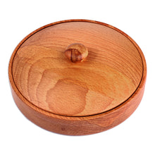 Load image into Gallery viewer, Polished Round Brown Beechwood Decorative Box with Lid - Sylvan Treasure | NOVICA