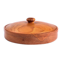 Load image into Gallery viewer, Polished Round Brown Beechwood Decorative Box with Lid - Sylvan Treasure | NOVICA