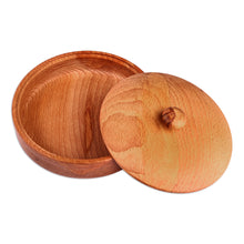 Load image into Gallery viewer, Polished Round Brown Beechwood Decorative Box with Lid - Sylvan Treasure | NOVICA