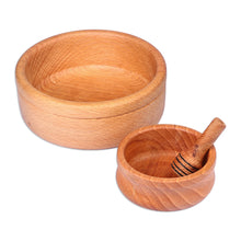 Load image into Gallery viewer, Hand-Carved Beechwood Bowls and Honey Dipper (3 Pieces) - Sweet Custom | NOVICA