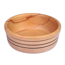 Load image into Gallery viewer, Hand-Carved Striped Beechwood Serving Bowl in Brown - Striped Delight | NOVICA