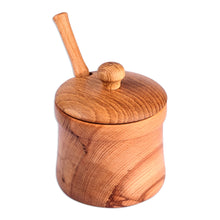 Load image into Gallery viewer, Hand-Carved Beechwood Wood Honey Pot and Dipper - Sylvan Sweetness | NOVICA