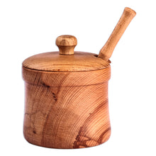 Load image into Gallery viewer, Hand-Carved Beechwood Wood Honey Pot and Dipper - Sylvan Sweetness | NOVICA