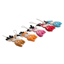 Load image into Gallery viewer, Set of 5 Handcrafted Wool Felt Reindeer Ornaments from India - Adorable Reindeer | NOVICA