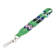 Load image into Gallery viewer, Handcrafted Geometric Glass Beaded Keychain in Green - Key to Nature | NOVICA