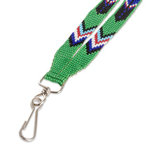 Load image into Gallery viewer, Handcrafted Geometric Glass Beaded Keychain in Green - Key to Nature | NOVICA