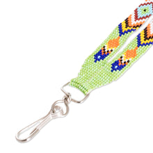 Load image into Gallery viewer, Handcrafted Geometric Glass Beaded Keychain in Bright Green - Key to Arcadia | NOVICA