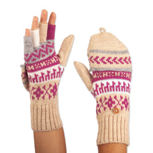 Load image into Gallery viewer, Azalea and Beige Acrylic and Alpaca Blend Convertible Gloves - Azalea Mountains | NOVICA