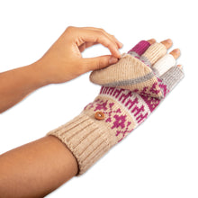 Load image into Gallery viewer, Azalea and Beige Acrylic and Alpaca Blend Convertible Gloves - Azalea Mountains | NOVICA