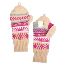 Load image into Gallery viewer, Azalea and Beige Acrylic and Alpaca Blend Convertible Gloves - Azalea Mountains | NOVICA