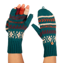 Load image into Gallery viewer, Knit Teal Acrylic and Alpaca Blend Convertible Gloves - Teal Mountains | NOVICA