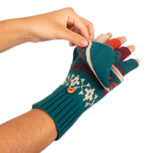 Load image into Gallery viewer, Knit Teal Acrylic and Alpaca Blend Convertible Gloves - Teal Mountains | NOVICA