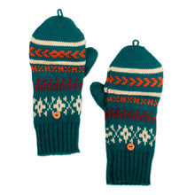 Load image into Gallery viewer, Knit Teal Acrylic and Alpaca Blend Convertible Gloves - Teal Mountains | NOVICA