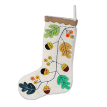 Load image into Gallery viewer, Handmade Applique Wool Felt Leaf & Acorn Christmas Stocking - Leaves of the Season | NOVICA