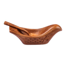 Load image into Gallery viewer, Wood Bird Condiment Dish with Spoon Hand-Carved in Armenia - Birdie Delight | NOVICA
