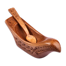 Load image into Gallery viewer, Wood Bird Condiment Dish with Spoon Hand-Carved in Armenia - Birdie Delight | NOVICA