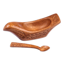 Load image into Gallery viewer, Wood Bird Condiment Dish with Spoon Hand-Carved in Armenia - Birdie Delight | NOVICA