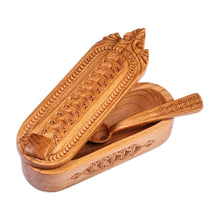 Load image into Gallery viewer, Traditional Hand-Carved Beechwood Salt Keeper and Spoon - Armenian Flavors | NOVICA