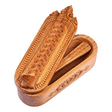 Load image into Gallery viewer, Traditional Hand-Carved Beechwood Salt Keeper and Spoon - Armenian Flavors | NOVICA