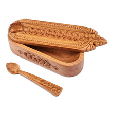 Load image into Gallery viewer, Traditional Hand-Carved Beechwood Salt Keeper and Spoon - Armenian Flavors | NOVICA