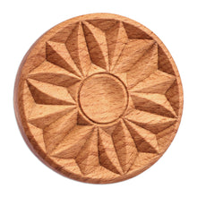 Load image into Gallery viewer, Hand-Carved Round Sunflower-Patterned Beechwood Cookie Press - Sweetly Sunny | NOVICA