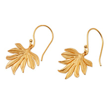 Load image into Gallery viewer, Palm Leaf-Shaped 18k Gold-Plated Brass Dangle Earrings - Palms & Victory | NOVICA