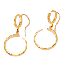 Load image into Gallery viewer, Modern 18k Gold-Plated Brass Dangle Earrings with Hoops - Radiant Full Moon | NOVICA